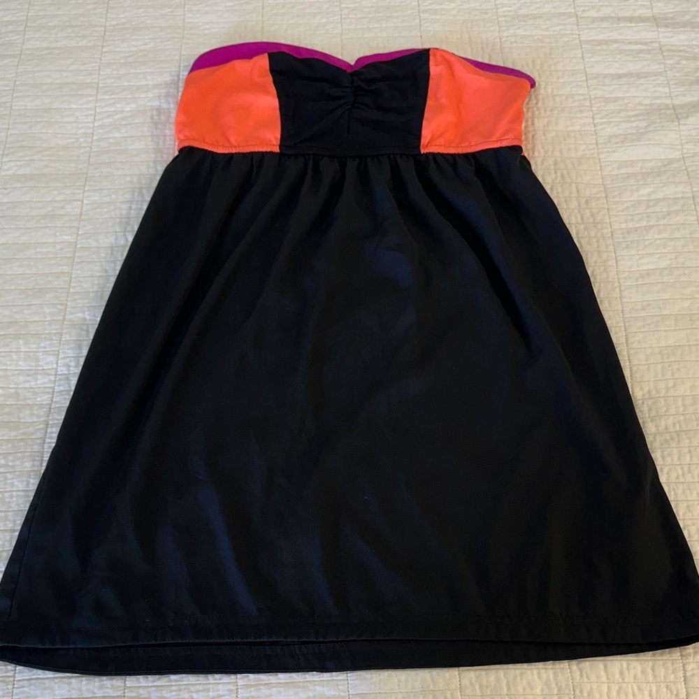 Hurley Y2K Strapless Mini Dress Neon Colorblock Empire Waist A-Line Beach Party - Picture 3 of 9